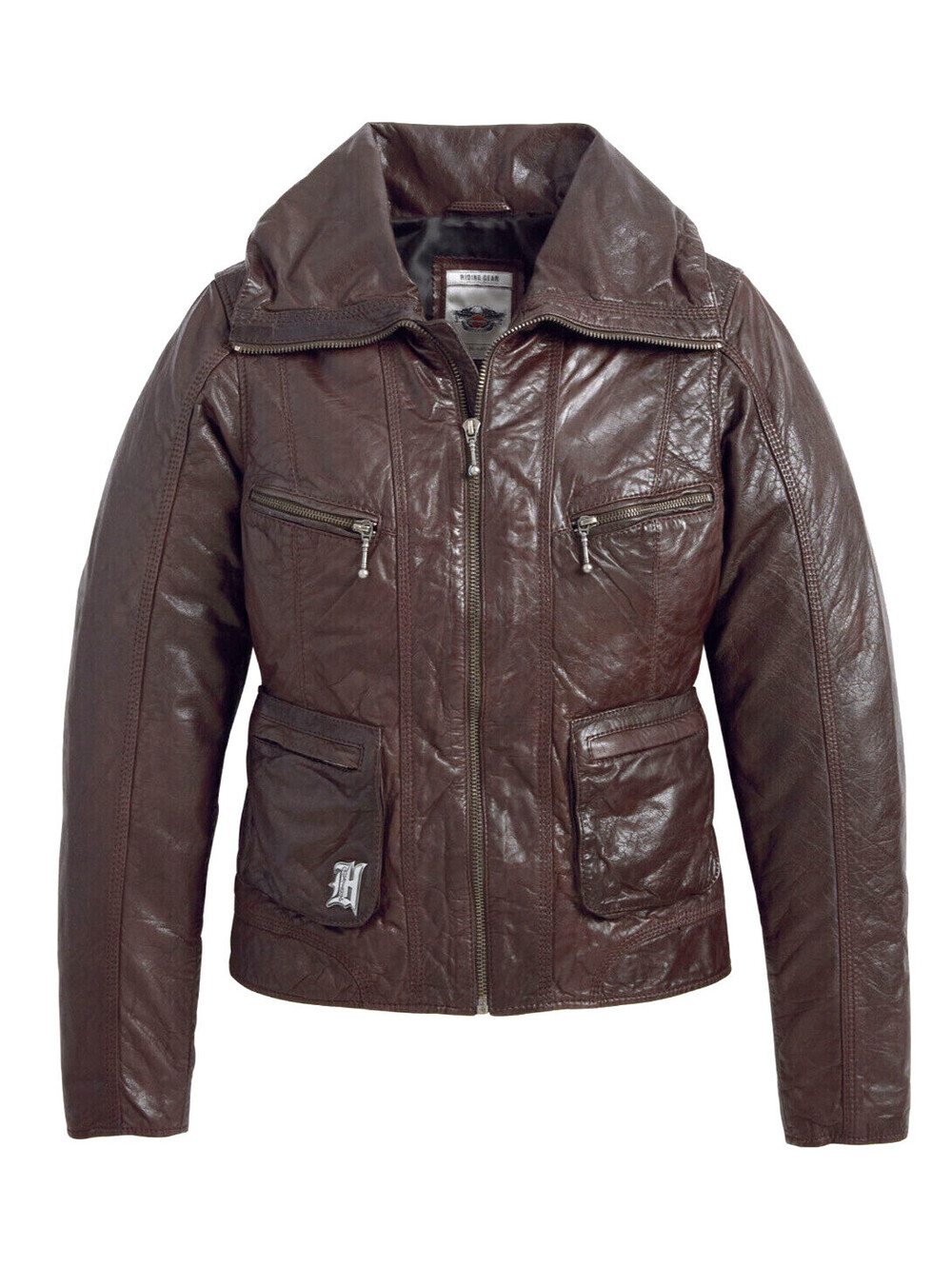 harley davidson jacket 2XL brown leather armor pockets Dawson soft zip bar euc
